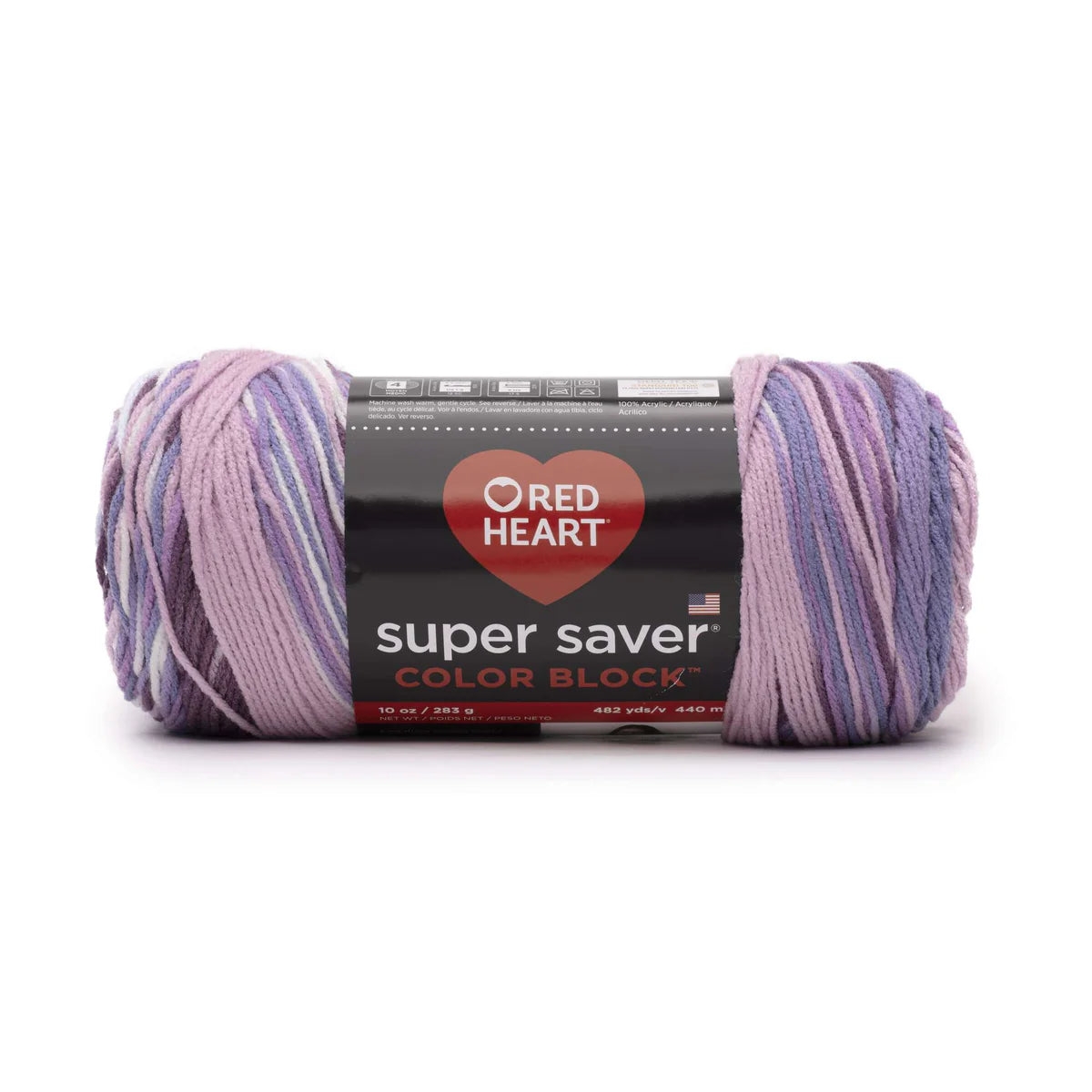Ball of yarn with Red Heart label on a white background
