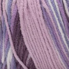 Close-up of multicolored yarn with shades of purple, pink, and blue.