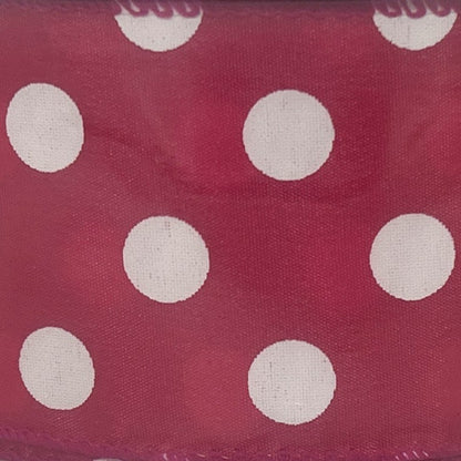 Bright Pink Polka Dot - 2.5” x 50 yds - Wire Edged Premium Ribbon