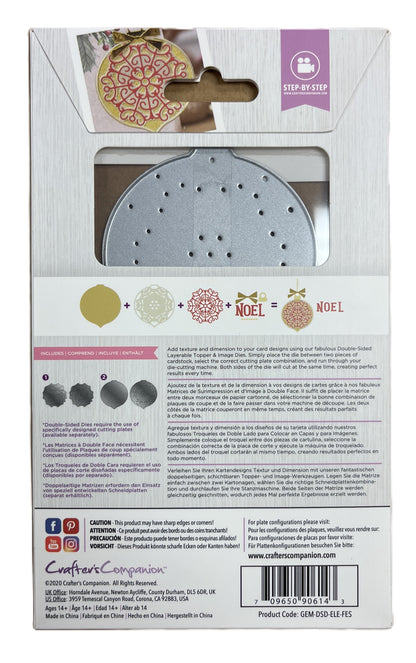 Product packaging with a decorative item and text on a white background