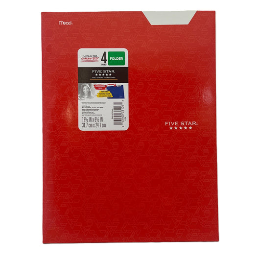 Red Five Star folder with a label on a white background