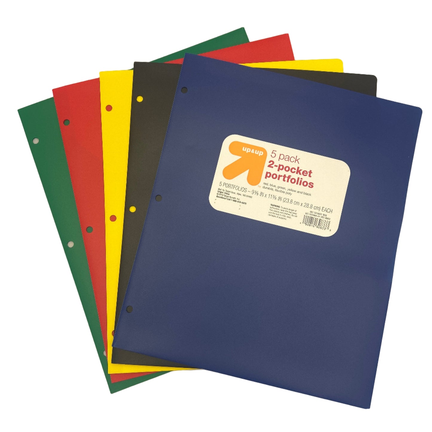Colorful binders with a label on a light gray background