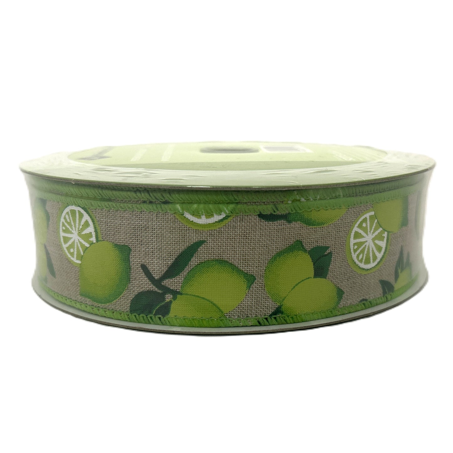 Limes on Linen Look - 1.5” x 50 yds - Wire Edged Premium Ribbon