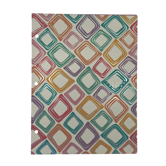 Notebook with a colorful geometric pattern on a white background