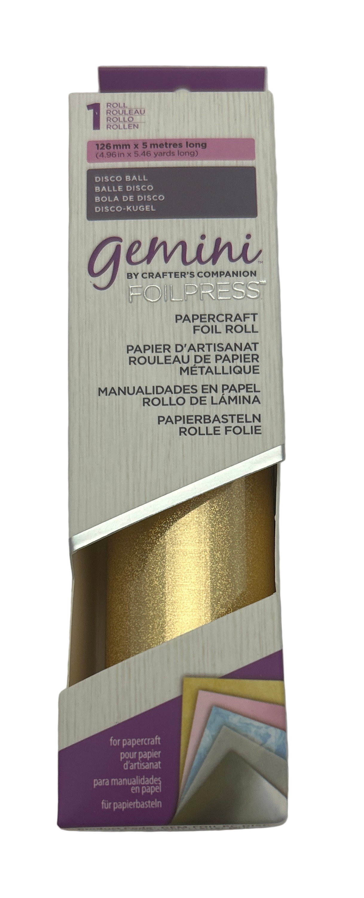 Gold paper roll packaging with 'gemini' branding on a gray background