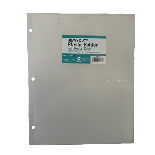 Heavy-duty plastic folder with report cover on a white background