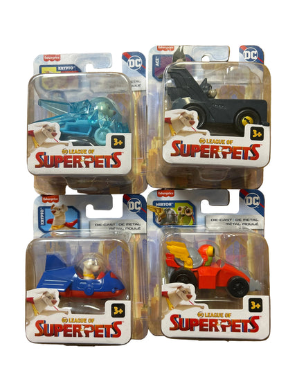 Set of 4 - Fisher Price DC League of Super-Pets Die-Cast Vehicles NIB
