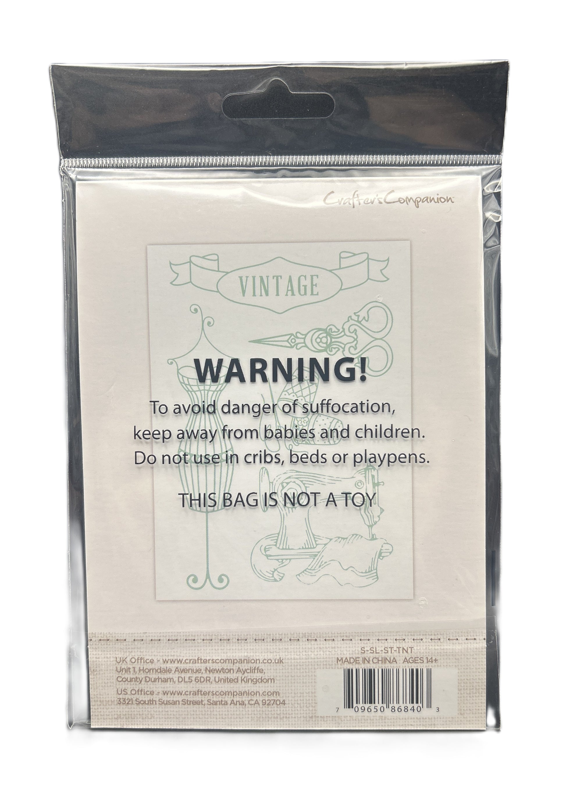 Packaged product with warning label on a white background