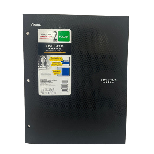 Black Five Star folder with labels on a white background