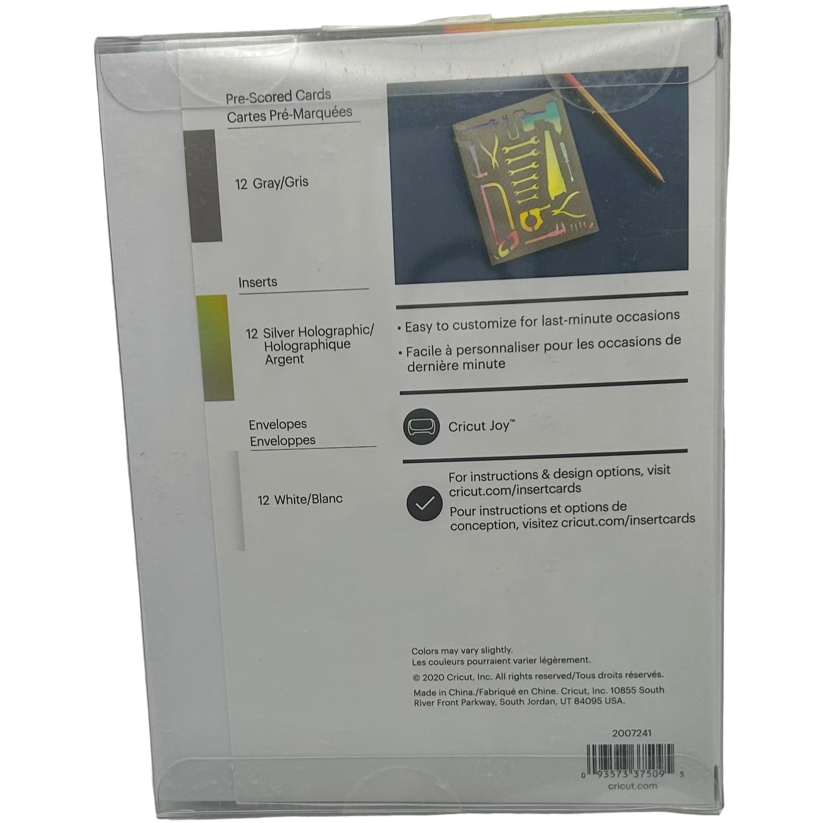 Cricut card and envelope set packaging with product details on a white background