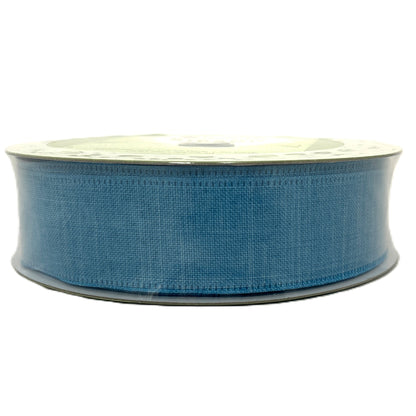 Coastal Teal Blue Linen Look - 1.5” x 50 yds - Wire Edged Premium Ribbon