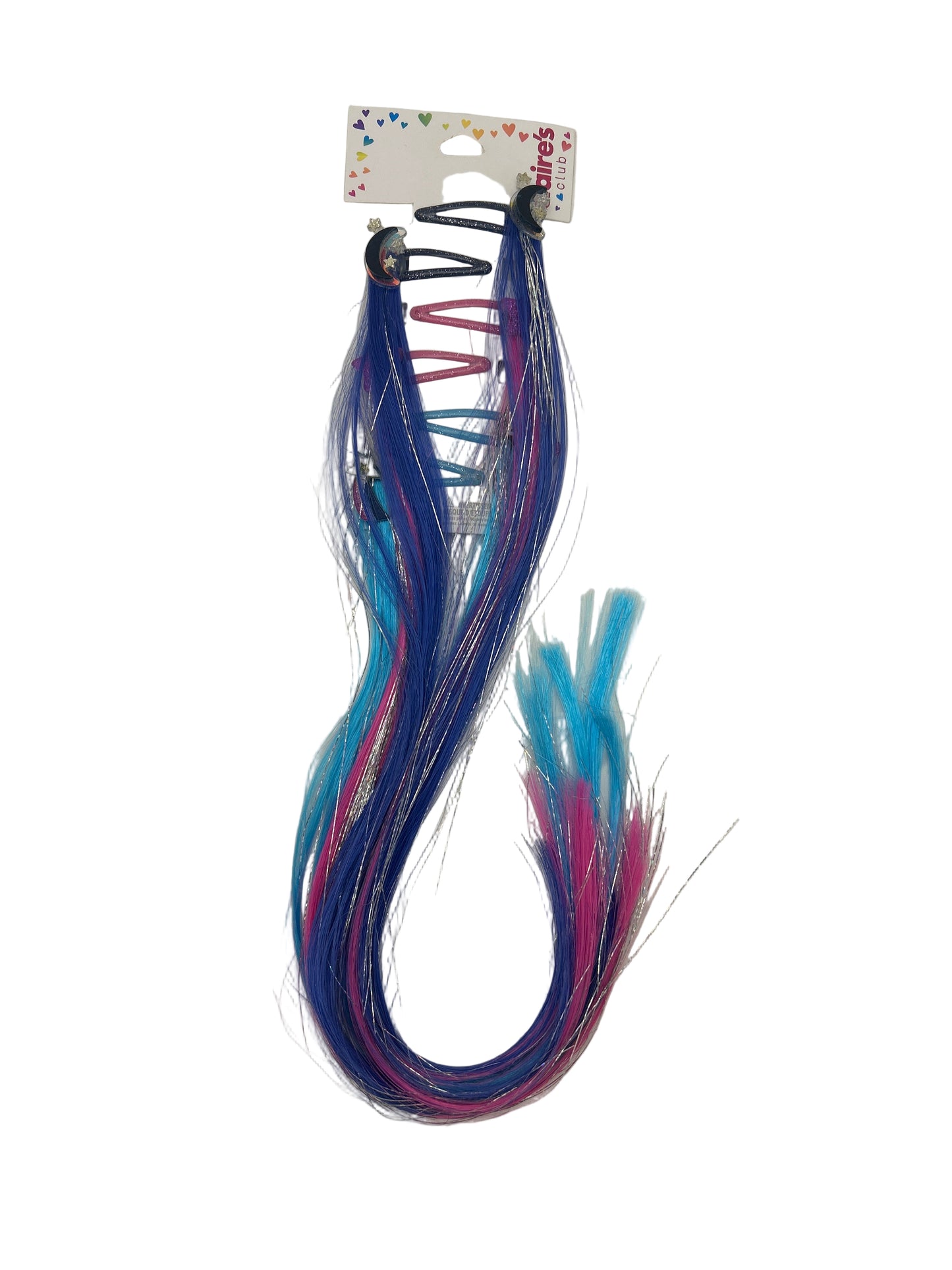 Blue and pink hair extensions with a Vava brand label on a white background