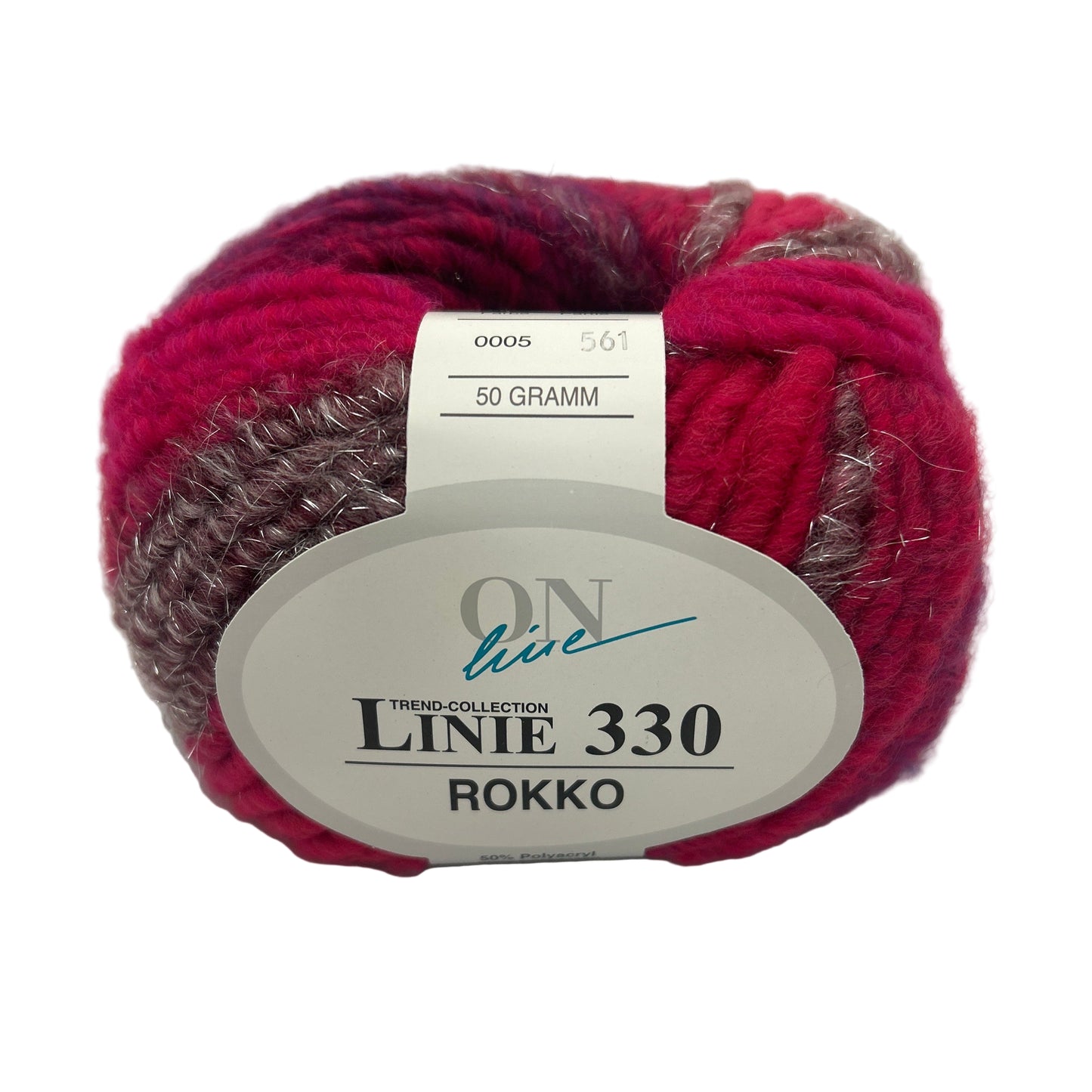 Ball of yarn with a label on a white background