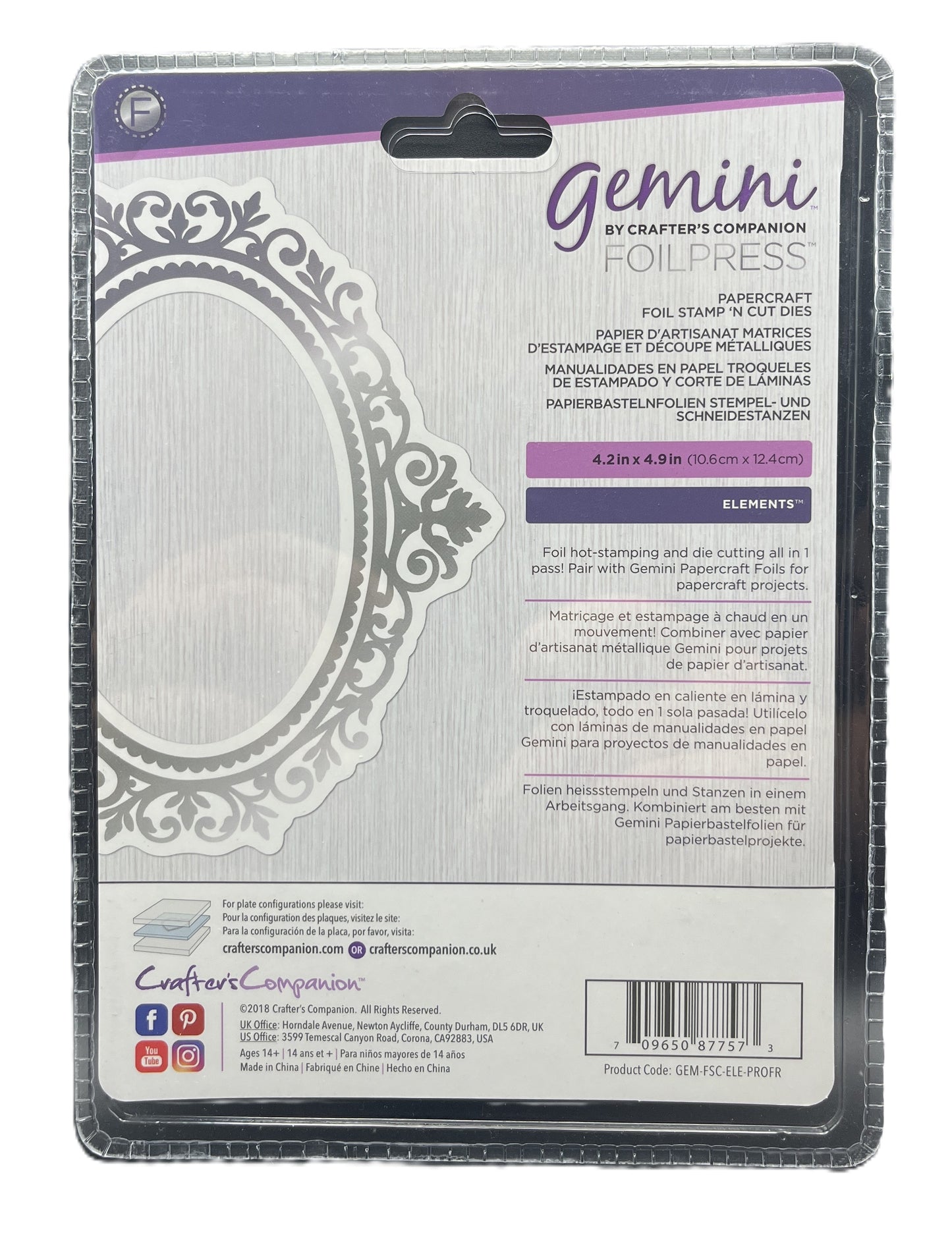 Crafter's Companion Gemini FoilPress foil stamping machine packaging with decorative elements.