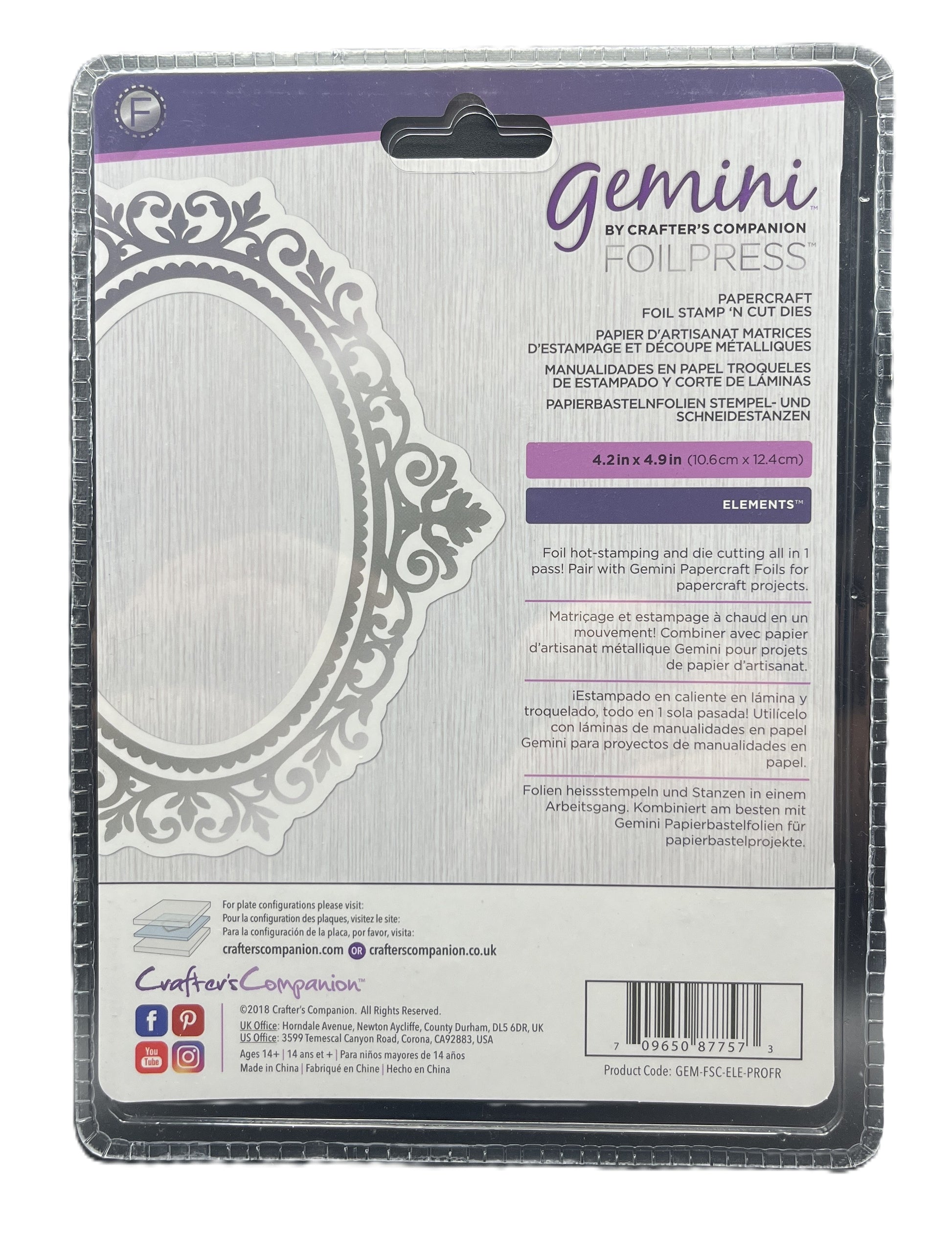 Crafter's Companion Gemini FoilPress foil stamping machine packaging with decorative elements.