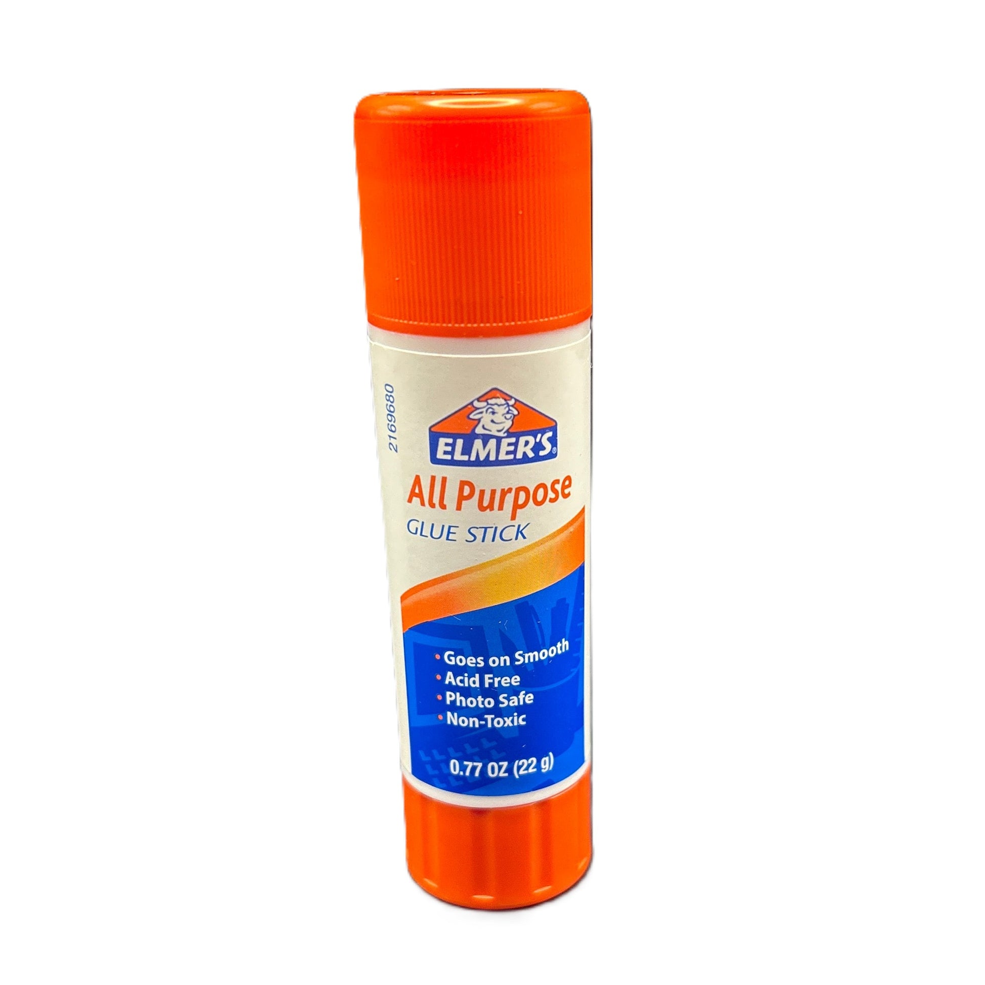 Elmer's All Purpose glue stick with orange cap on a white background