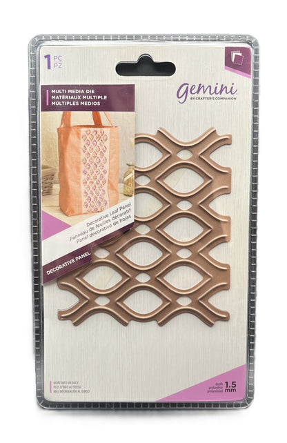Decorative panel die set in packaging with 'Gemini' branding on a white background