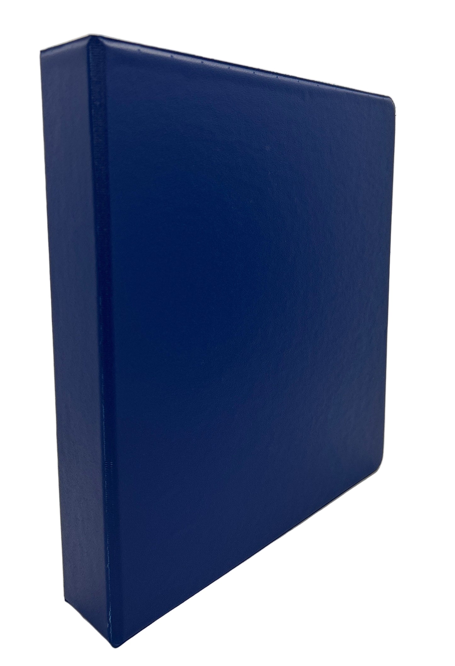Blue three-ring binder on a white background