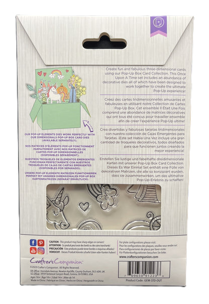 Cardboard packaging with cut-out shapes and text, featuring a unicorn design on a white background.