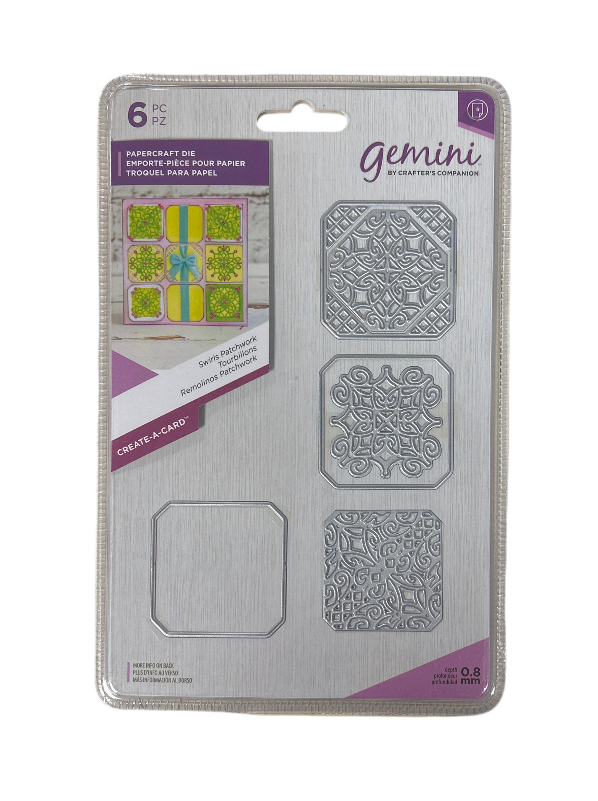 Packaging of Gemini embossing folders with decorative patterns on a white background