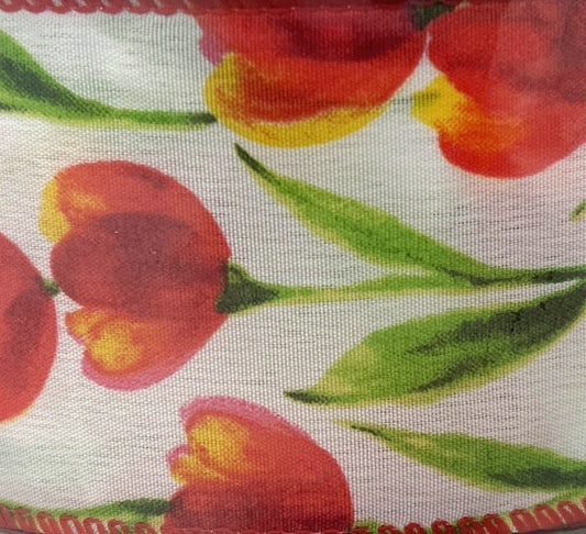 Bright Pink Tulip Floral - 2.5” x 50 yds - Wire Edged Premium Ribbon