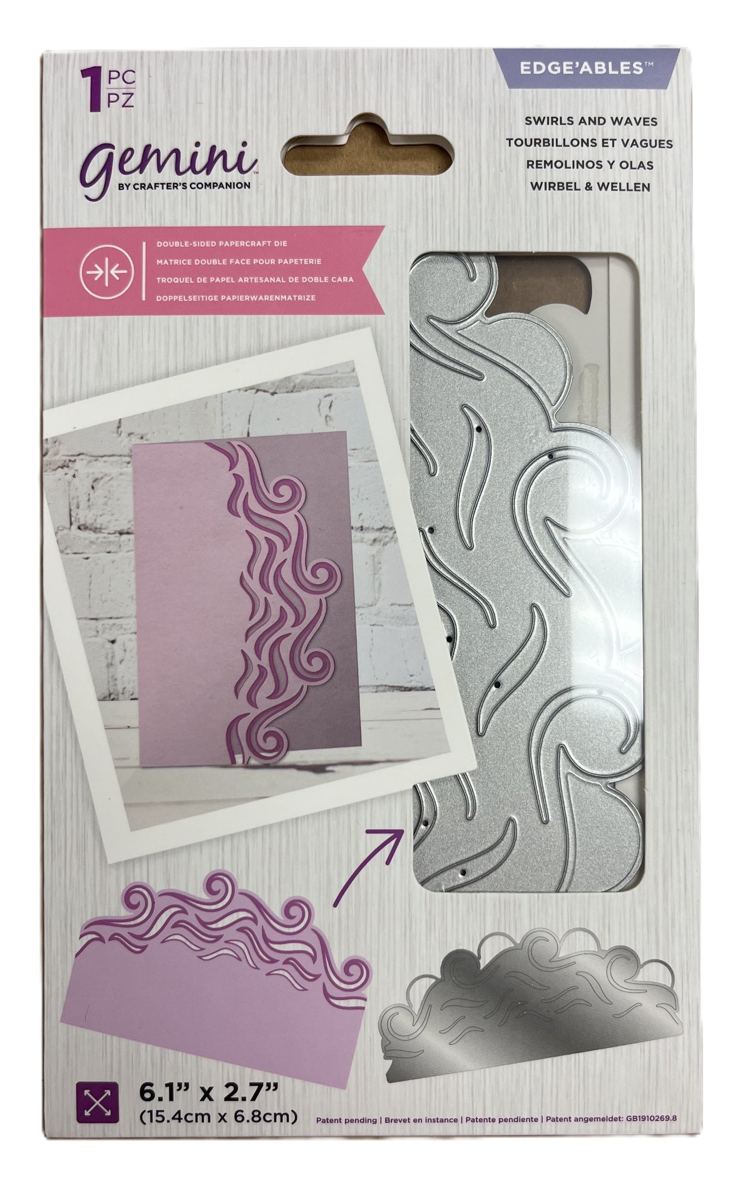 Packaging of Gemini craft die with wavy design on a white background
