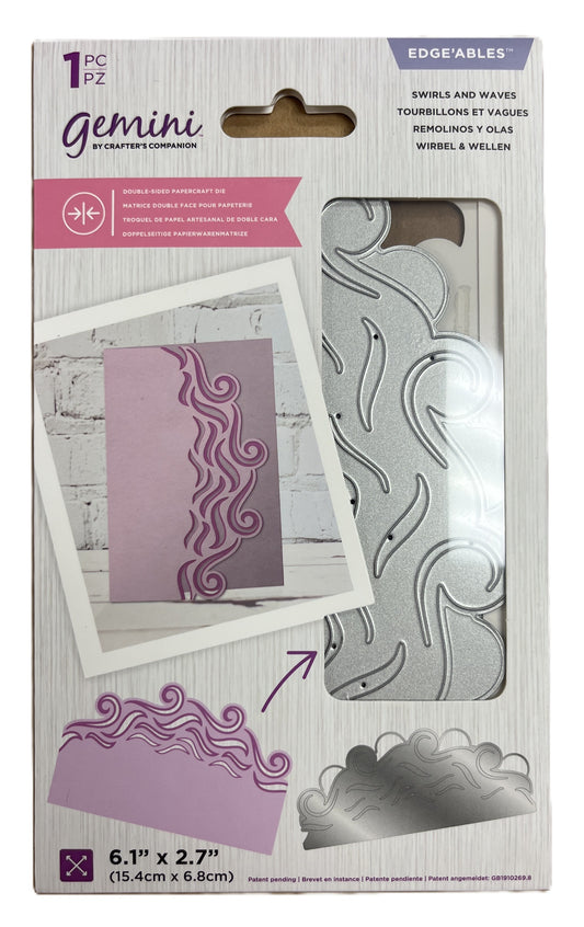 Packaging of Gemini craft die with wavy design on a white background