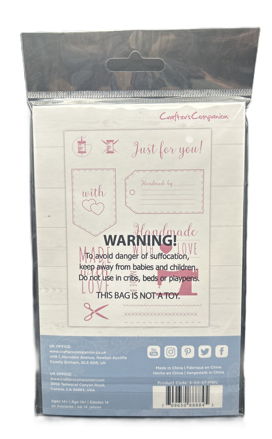 Package of cardstock with warning label and branding on a white background