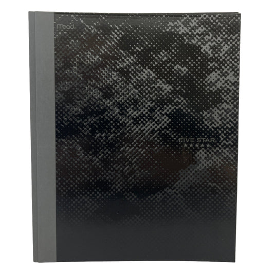 Black notebook with carbon fiber texture on a white background