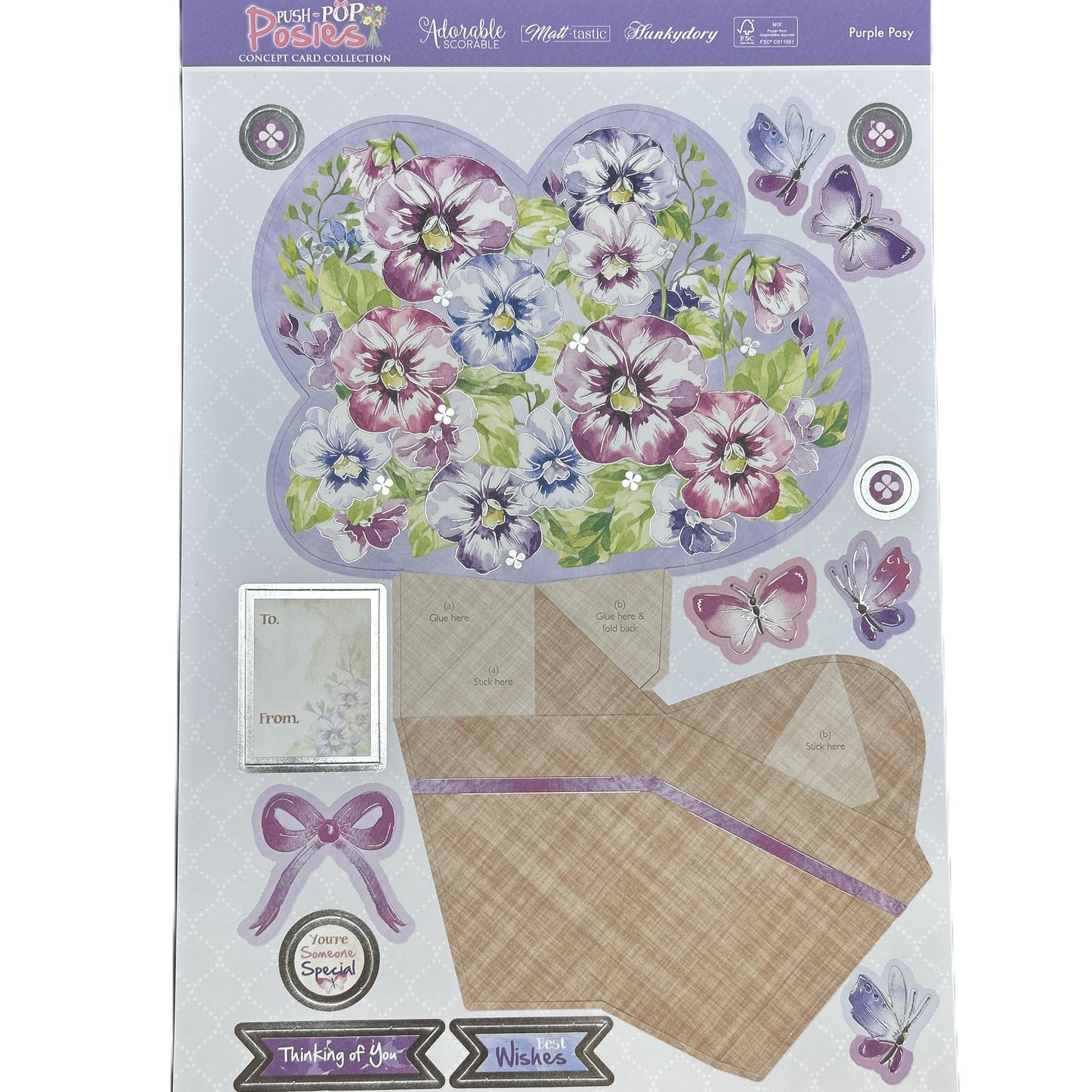 Decorative paper set with floral design and stationery elements on a white background