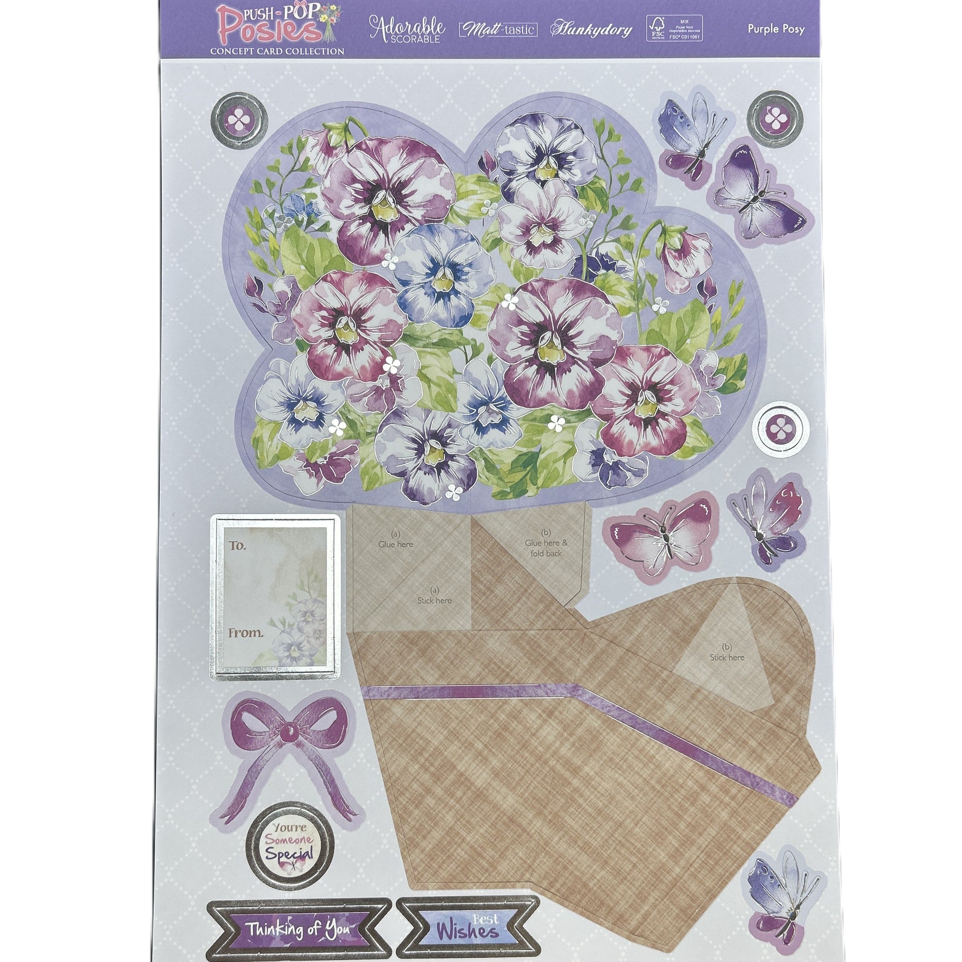 Decorative paper set with floral design and stationery elements on a white background