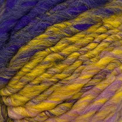 Close-up of purple and yellow yarn