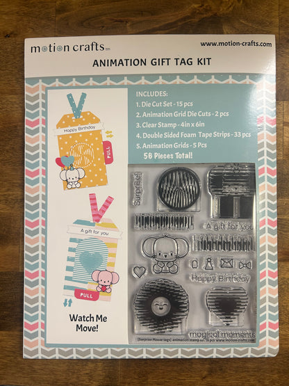 Maison Crafts Animation Gift Tag Kit packaging on a wooden surface