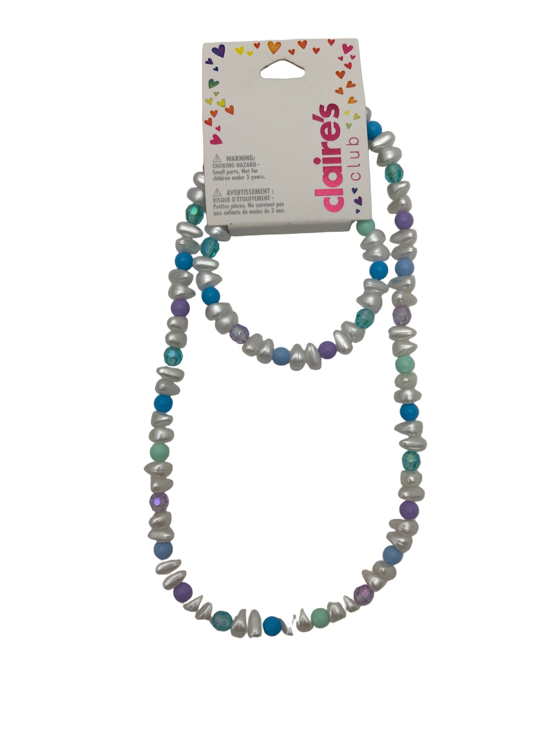 Beaded bracelet with a packaging label on a white background