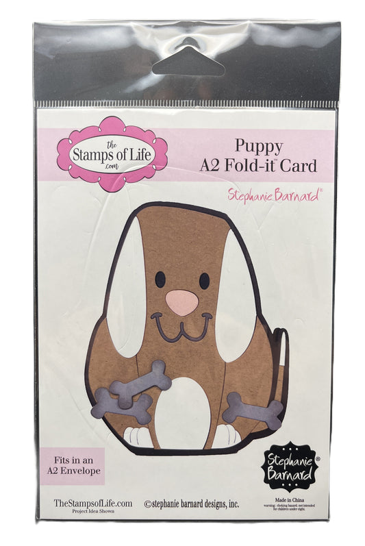 Puppy A2 Fold-it Card packaging with 'The Stamps of Life' branding.