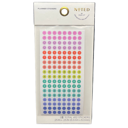 Packaged planner stickers with a rainbow color pattern on a white background