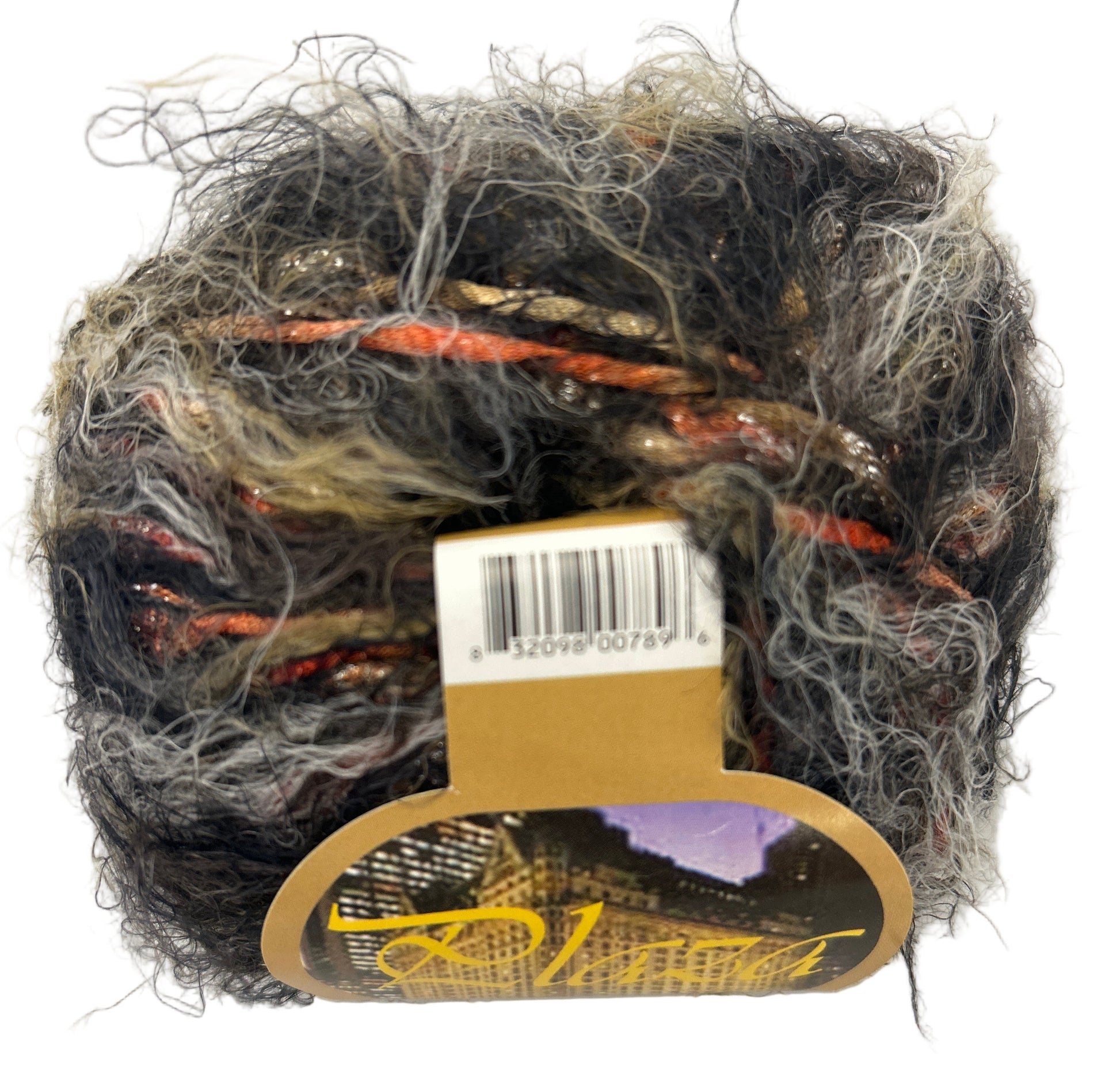 Ball of yarn with a label on a white background