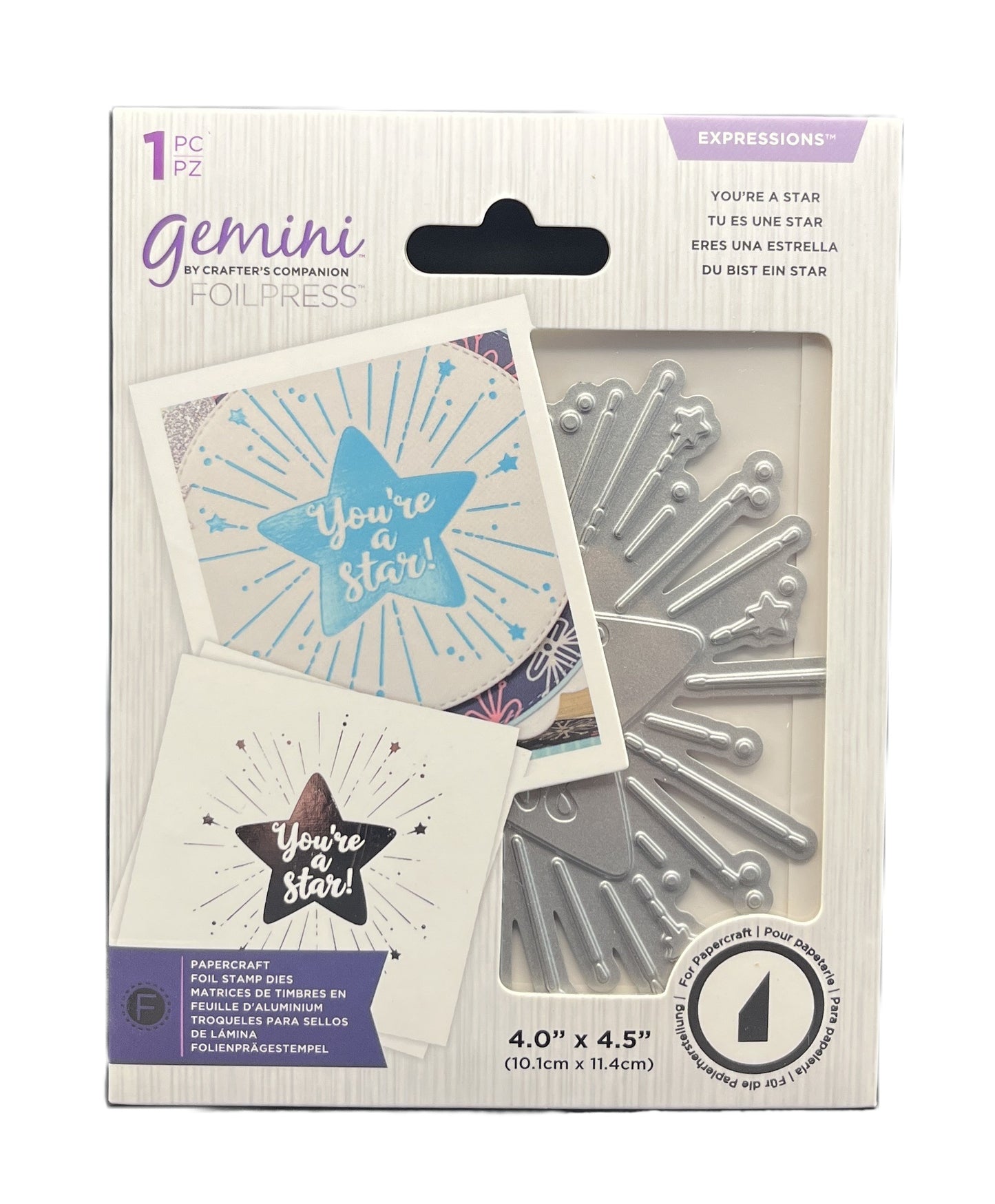 Packaging of Gemini by Crafter's Companion die-cutting tool with star design