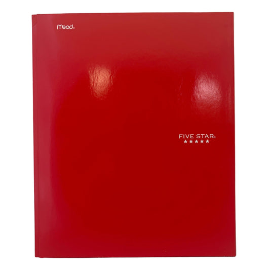 Red notebook with 'Five Star' branding on a white background