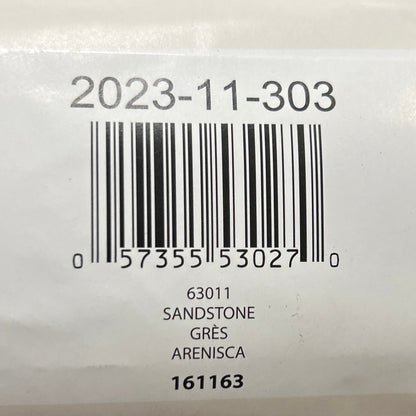 Yarn ball with a label showing a barcode and text