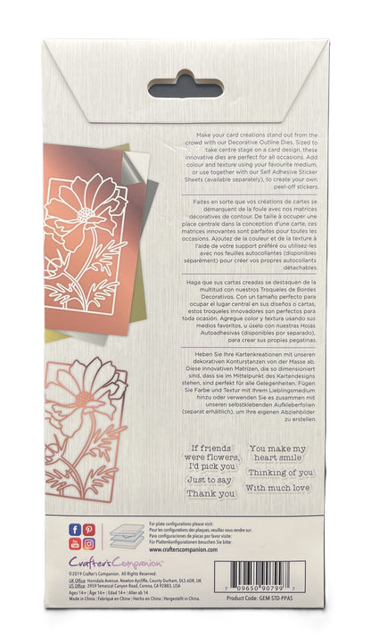 Product packaging with floral designs and text on a white background