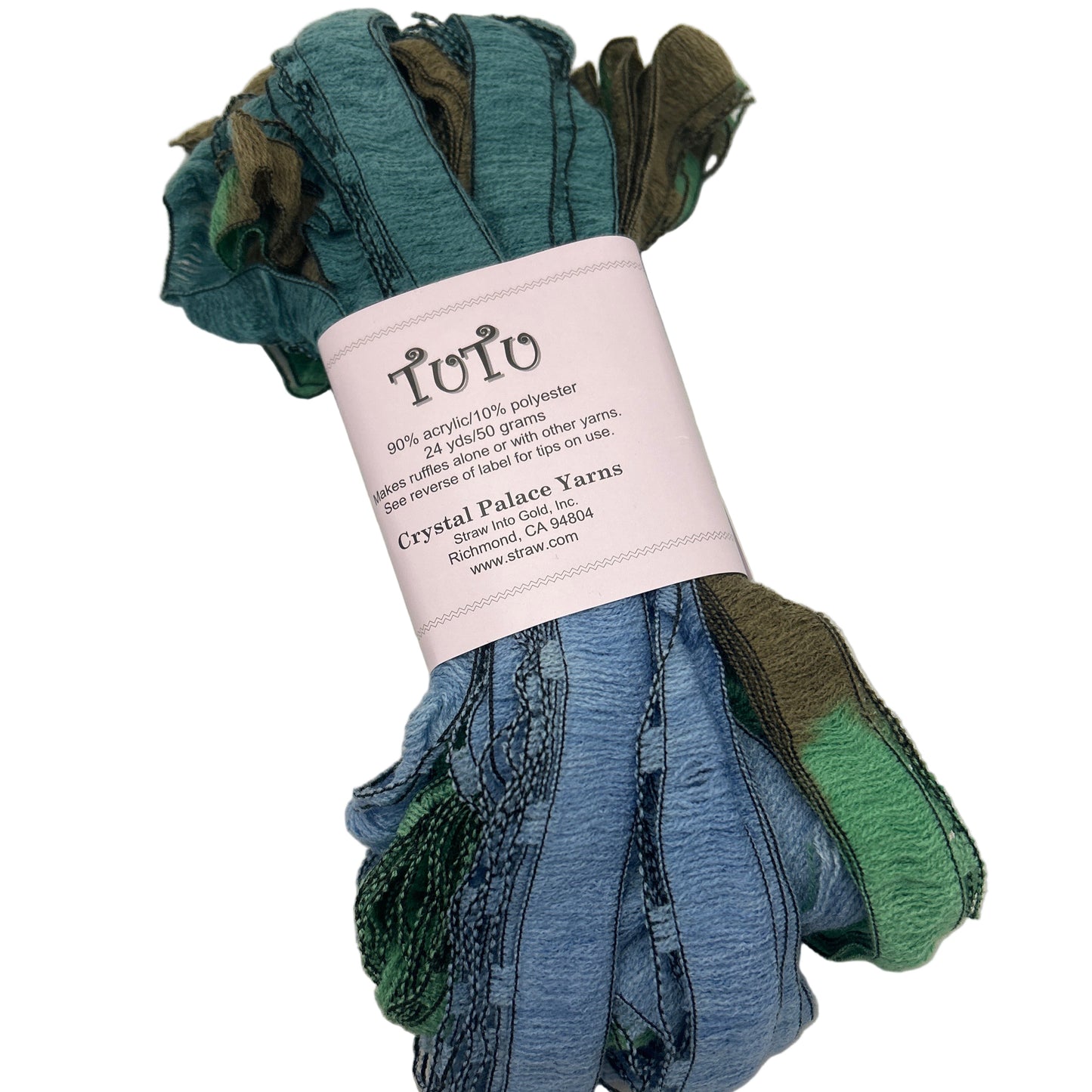 Ball of yarn with a label on a white background