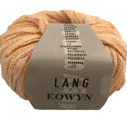Ball of yarn with 'Lang Yarns Eowyn' label on a white background