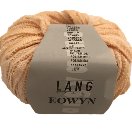 Ball of yarn with 'Lang Yarns Eowyn' label on a white background