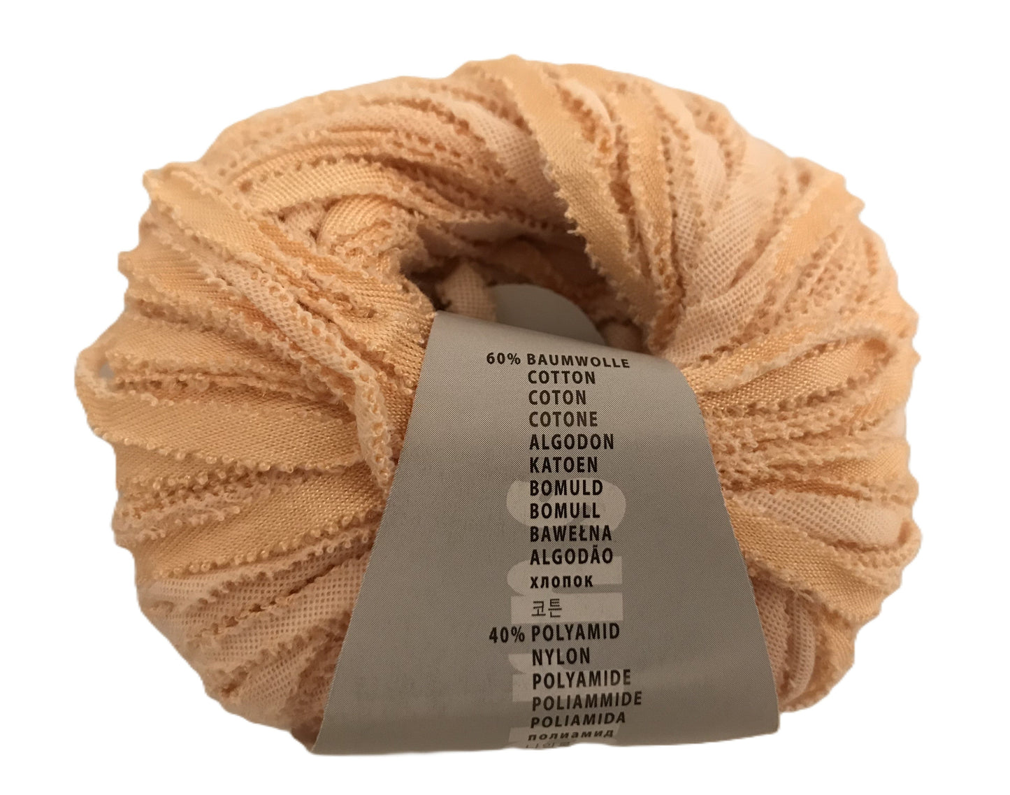 Ball of yarn with a label on a white background