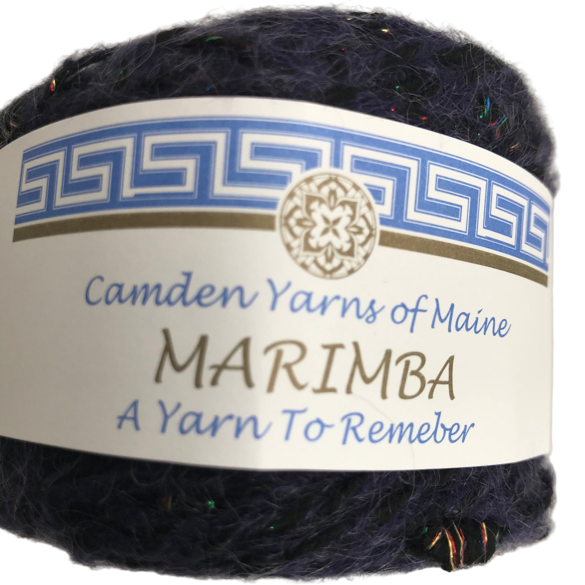 Ball of yarn with Camden Yarns of Maine label on a white background