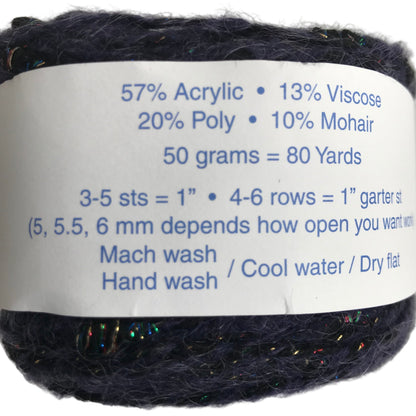Yarn ball with label detailing composition and care instructions on a white background