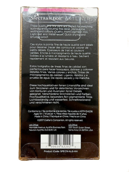 Back of a packaging for Spectrum Noir Artliner with product details and branding.