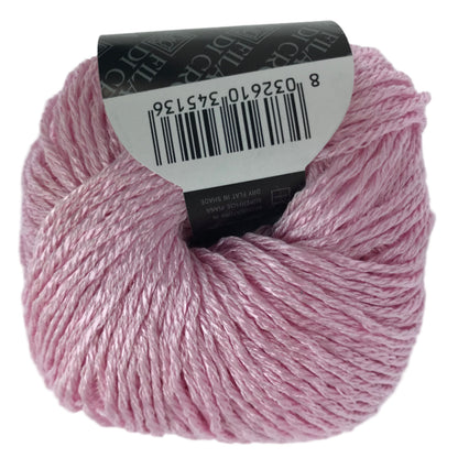 Pink yarn ball with a label on a white background