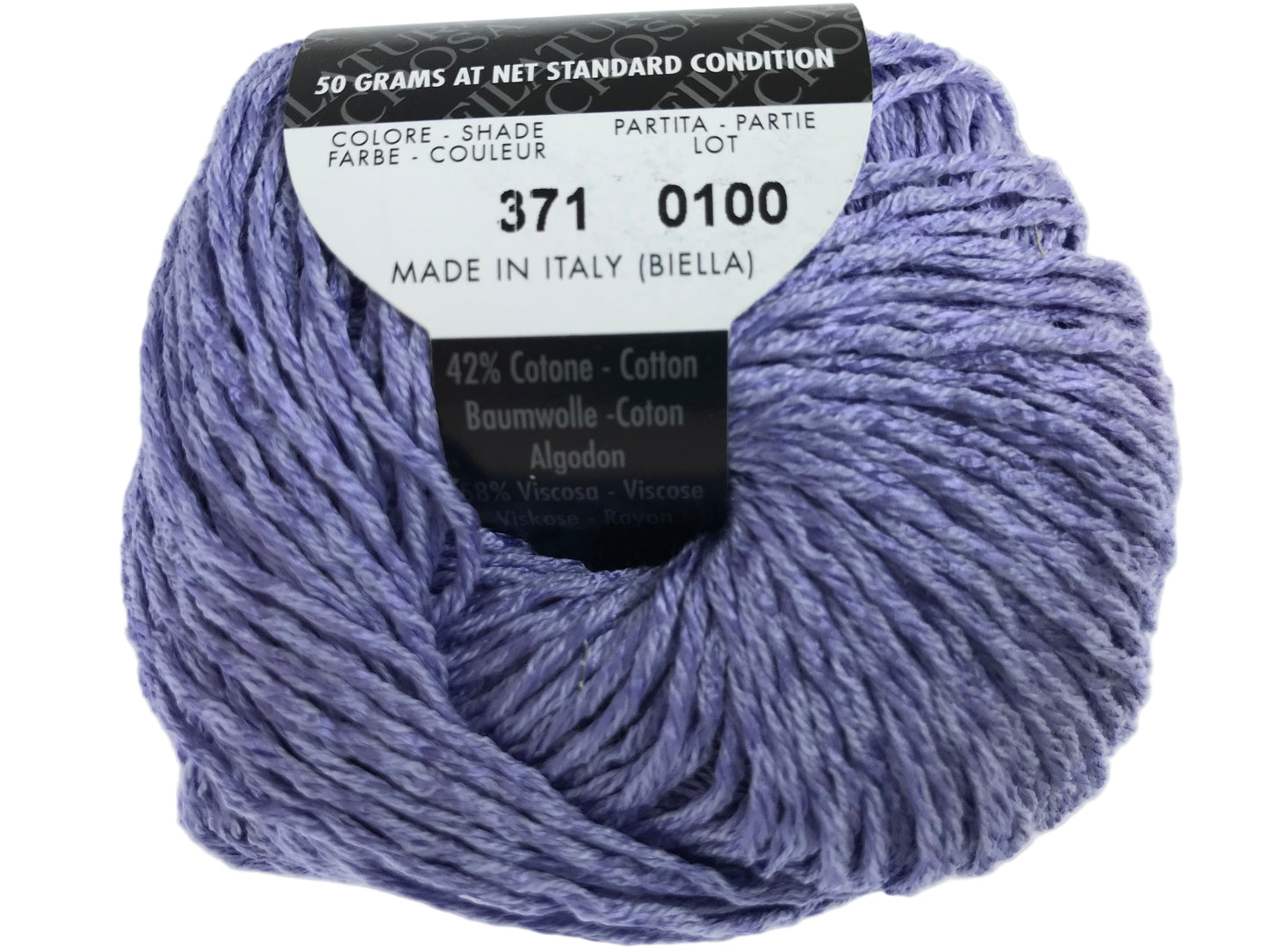 Ball of yarn with a label on a white background